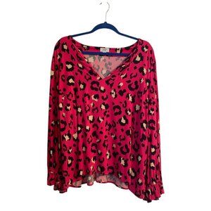 🐾 crown & ivy Pink Leopard Print Women's Top, Size XL, Pre-Owned 👡